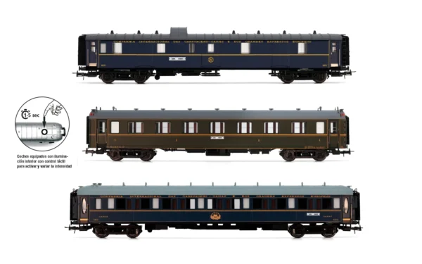 ELECTROTREN HE4027 - CIWL, 3-unit pack "Sud-expreso", set 1/2 (DD3 + AA 5000 green with stripes and bellows + WL), ep. III-IV