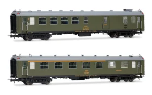 ELECTROTREN HE4037 - RENFE, 2-unit set of 5000 coaches, consisting of 1 x BBD4 baggage + 1 x AAR bar, with old bellows, in olive green livery, ep. IV