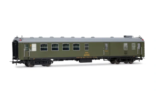 ELECTROTREN HE4037 - RENFE, 2-unit set of 5000 coaches, consisting of 1 x BBD4 baggage + 1 x AAR bar, with old bellows, in olive green livery, ep. IV