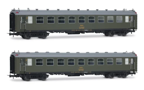 ELECTROTREN HE4038 - RENFE, 2-unit set of 5000 coaches, consisting of 2 x BB4 2nd class, with old bellows, in olive green livery, ep. IV