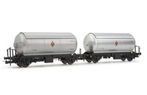 ELECTROTREN HE6073 - RENFE, 2-unit pack, PR gas tank wagons, "Butano S.A." silver-black, ep. III