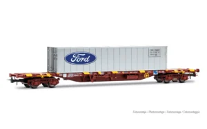 ELECTROTREN HE6102 - RENFE, MMC3 container wagon, loaded with 40' container "Ford", oxid red livery