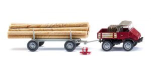 WIKING 087006 - Unimog U 411 with long log trailer