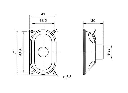 ESU 50336 - Loudspeaker Visaton SC4.7ND, 41x70mm, square, 8 Ohms