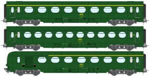 VB-499 REE VB-499 - Set of 3 Voitures Allégées , vert 301, SNCF