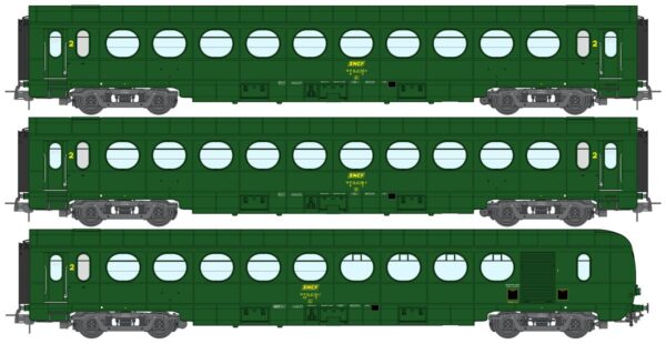 REE VB-500 - Set of 3 Voitures Allégées , vert 301, SNCF